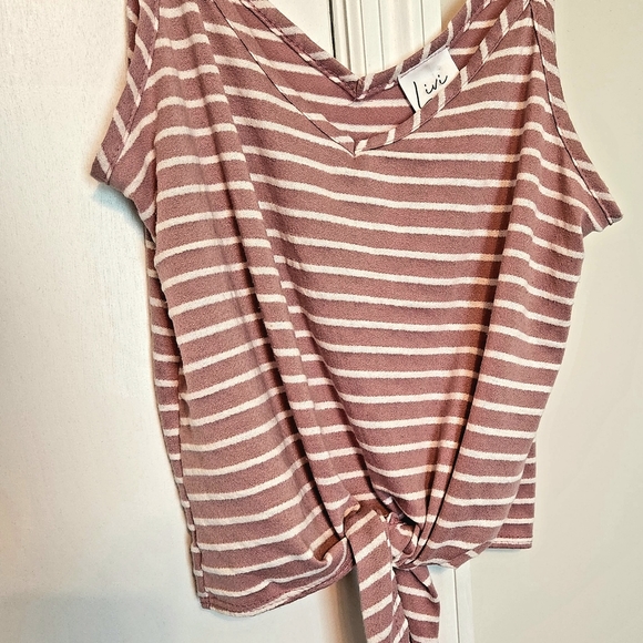Livi Active Tops - Livi Striped Cropped Tie Front Tank